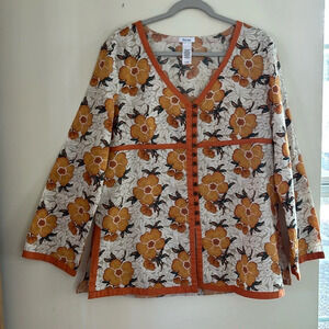 Liz & Co Shirt/Blouse/Tunic Front Button With Loops Empire Look Size Is L To XL